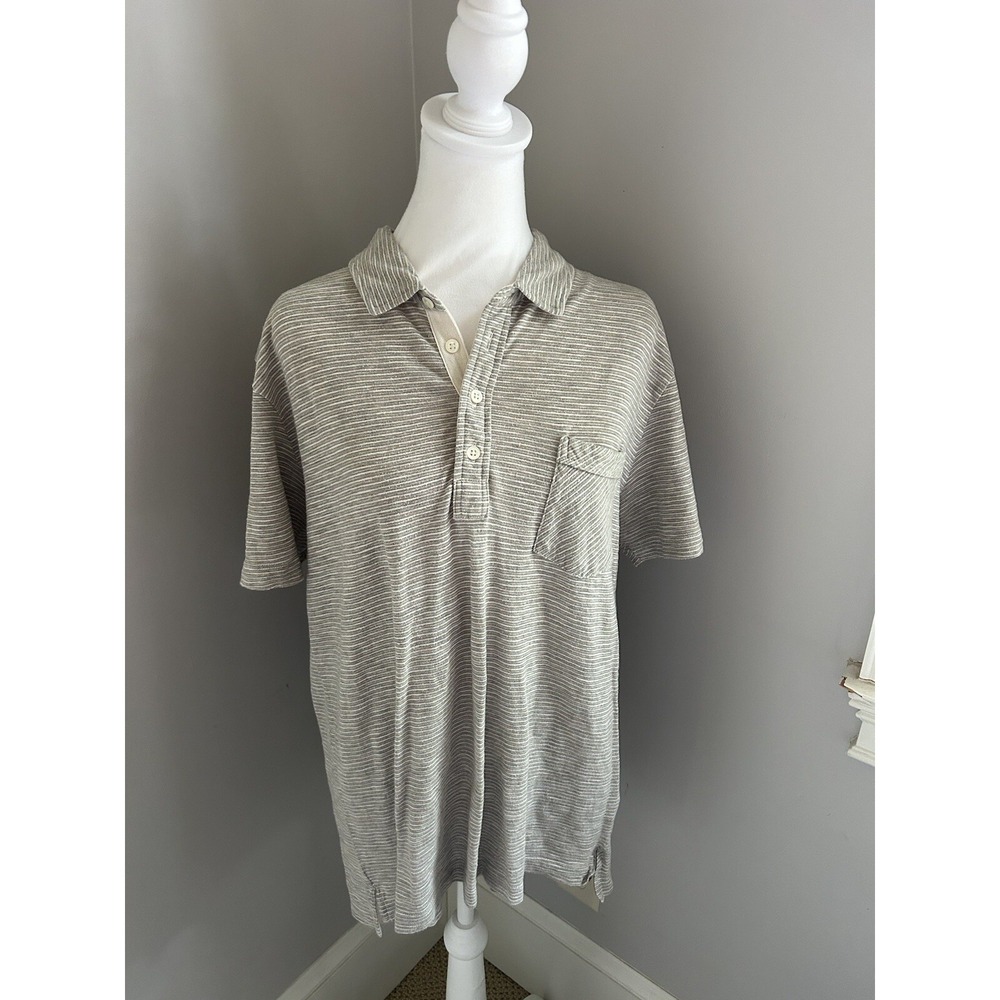Men's Billy‎ Reid Shirt Pensacola Short Sleeve Polo Shirt XL Gray Stripe